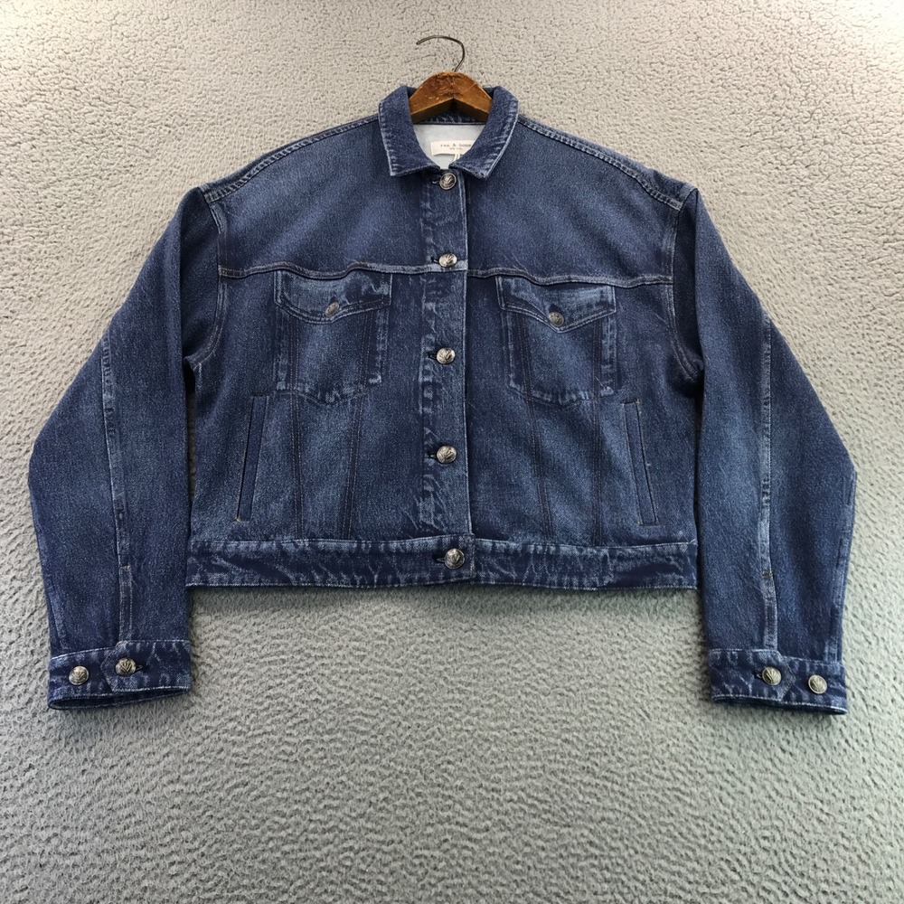 Rag & Bone Jacket Womens Medium Blue Miramar Denim Effect Print Cotton Fleece